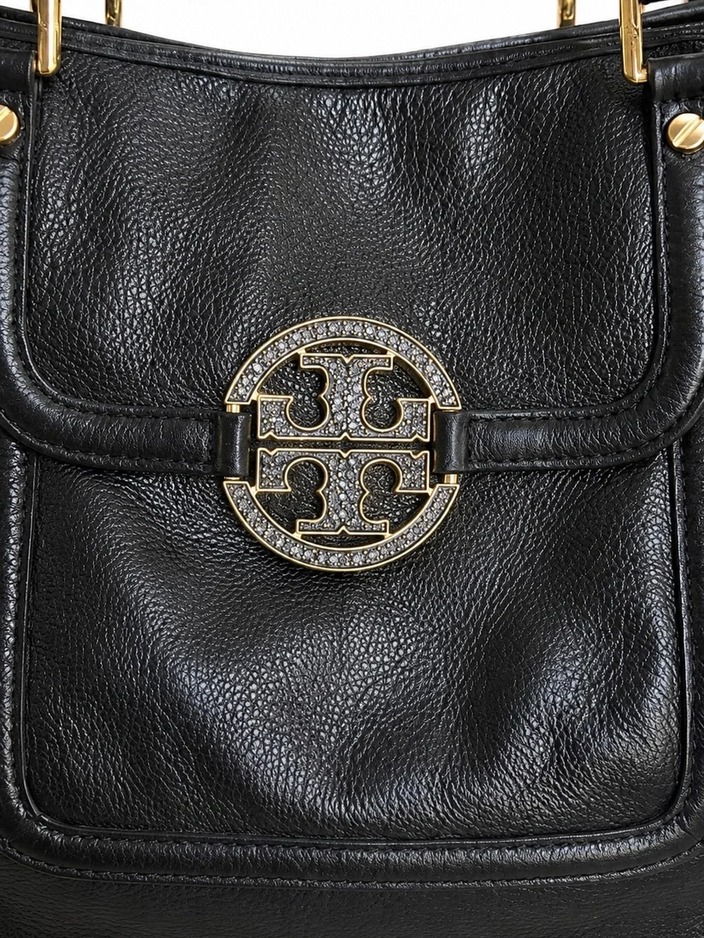Tory Burch Amanda Classic Handle Black Leather Hobo Crossbody Dust Bag